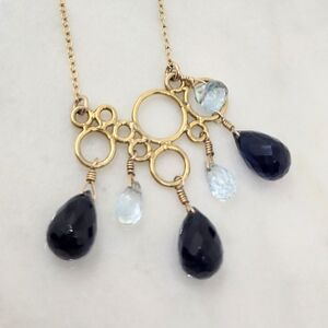 Blue quartz, sky blue quartz gold bubble 14k gold filled necklace handmade